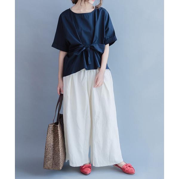 コットンワイドパンツ シャンブレー デニム ワイドパンツ ロングワイドパンツ ガウチョ レディース ...