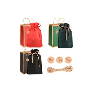 3セット 袋 ラッピング 袋 gift bag3色・様々なシーンで活躍ラッピング 紙袋 不織布バッグ リボン付き 巾着袋