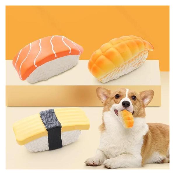 犬用おもちゃ ペット用おもちゃ ゴム製 噛むおもちゃ 洗える超リアル 寿司型歯磨きおもちゃ トレーニ...