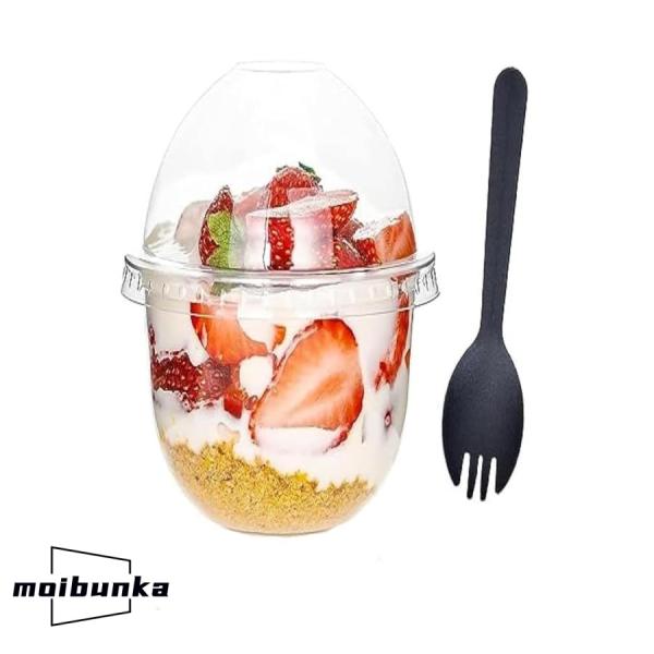 50個パック プラスチックカップ プラスチックカップ 使い捨てパフェカップ ドーム蓋とスプーン付き ...