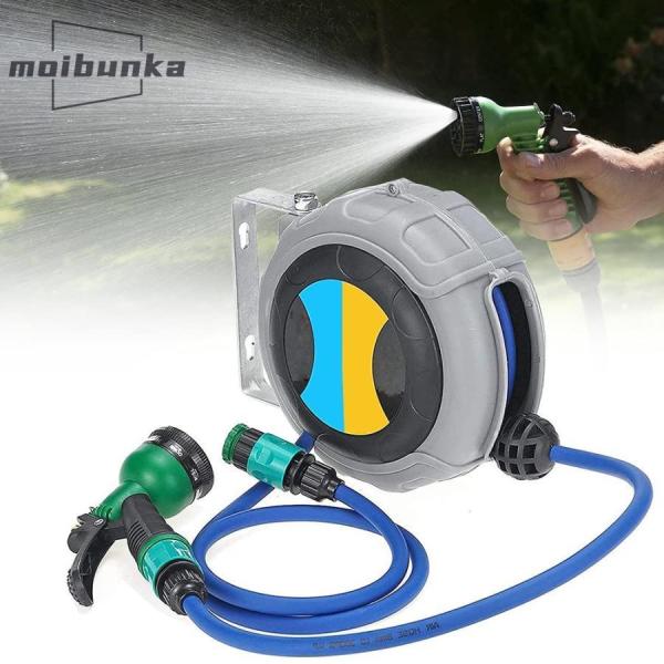 壁に取り付けられたガーデン ホース リール、調節可能なノズル、10m の格納式自動巻き戻しエア ホー...