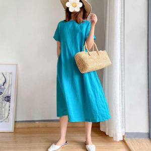 ワンピース リネン調ワンピース 夏服 綿麻風 ...の詳細画像1