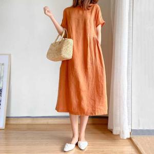 ワンピース リネン調ワンピース 夏服 綿麻風 ...の詳細画像2