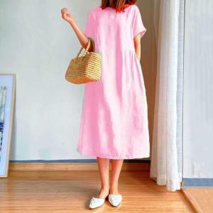 ワンピース リネン調ワンピース 夏服 綿麻風 ...の詳細画像3