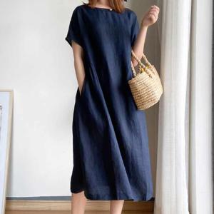 ワンピース リネン調ワンピース 夏服 綿麻風 ...の詳細画像4