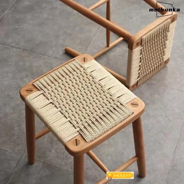 スツール 木製 四角 バーチェア 天然木 ラタン 籐 チェリー 無垢材 ウッドスツール ダイニングチ...