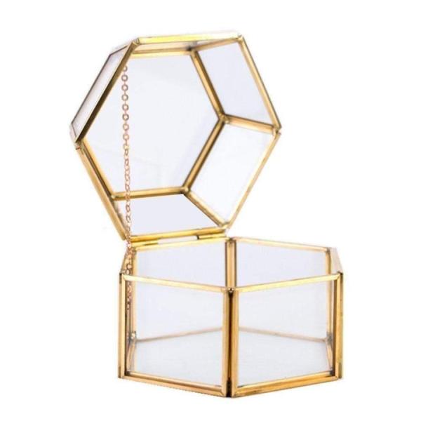 収納 ジュエス 六角形 クリア ガラス 収納ボックス 蓋付き テラリウム ジュエリー入れ 宝石箱 幾...