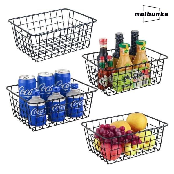 ワイヤーバスケット カゴ バスケット 収納 浅型タイプ キッチン収納ボックス かご 【4個セット】幅...