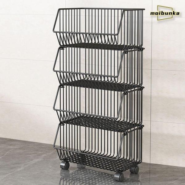 キッチンワゴン キャスター付き 収納ラック 3段 ワゴン メッシュ バスケット スチール マルチワゴ...
