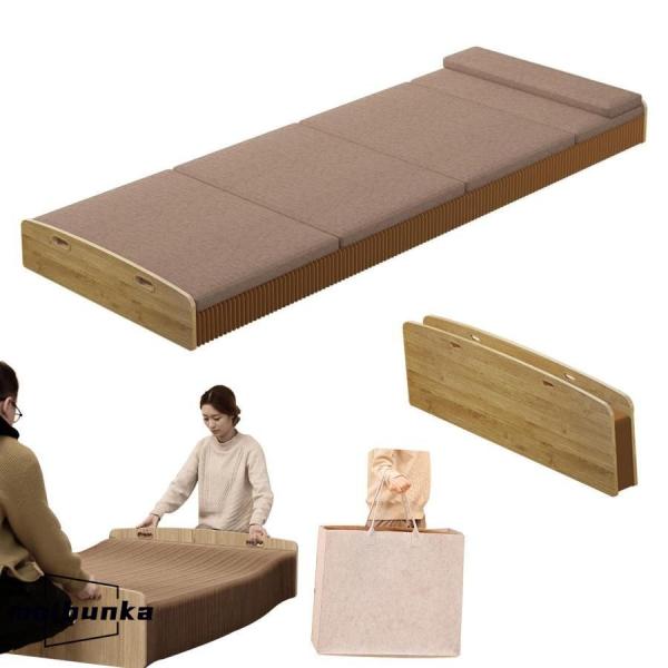 ペーパーベッド シングル/ダブル 伸縮式 折畳み アコーディオン 段ボールベッド マットレス付き 紙...