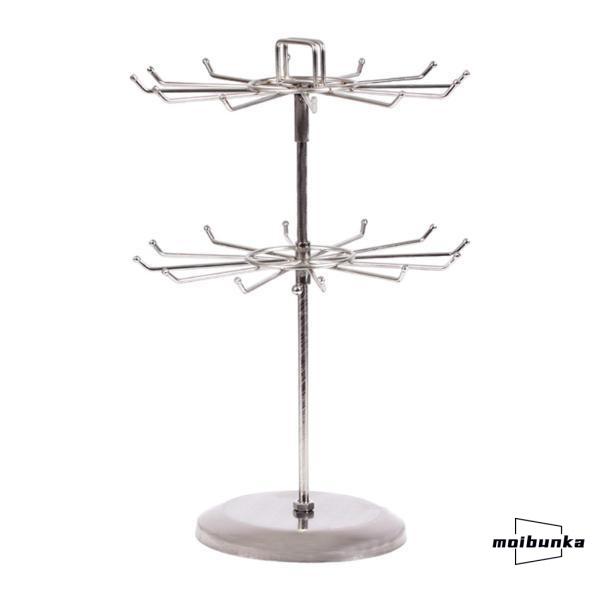 2段メタル回転ネックレス＆ブレスレットオーガナイザージュエリースタンド、フック付き、多目的アクセサリ...