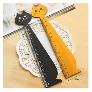 定規ものさし 猫 ねこ 木製 195mm × 40mm （ブラウン ブラック 2個セット）｜moin-moin