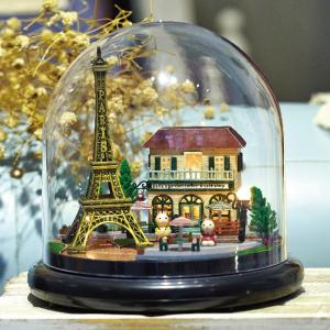ドールハウス ミニチュア ドーム型 世界を旅するうさぎシリーズ  ( パリのエッフェル塔 )｜moin-moin