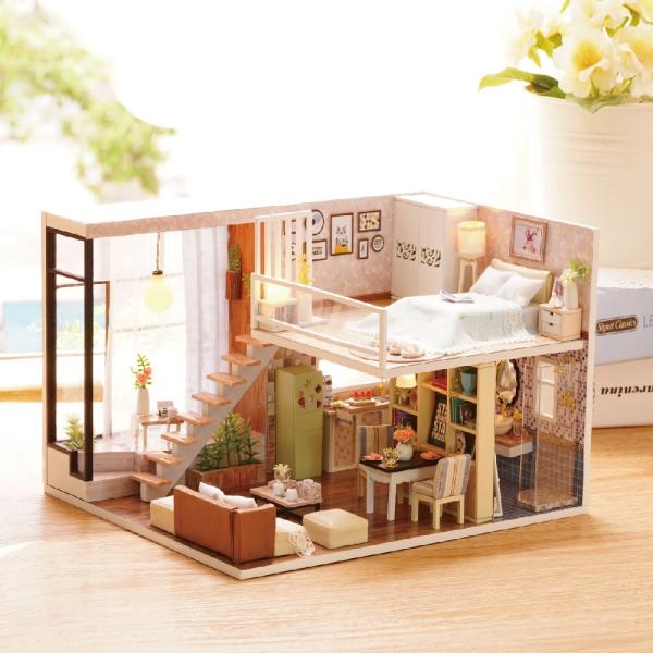 ドールハウス ミニチュア 手作りキット DIY 現代モダン モデルルーム風 お洒落な二階建ての家  ...