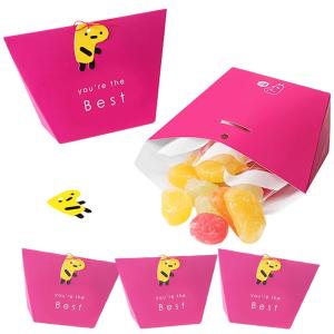 ラッピング ボックス 袋 ドロップ  アニマル リボン(紐)＆タグ付 幅7.3×高さ7.3×マチ4.8cm 5枚セット ( ピンク )｜moin-moin