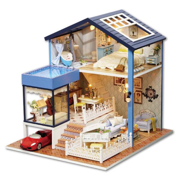 ドールハウス ミニチュア 手作りキット スポーツカー と プール の ある ヨーロピアン  ( LE...
