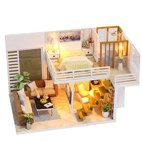 ドールハウス ミニチュア 手作りキット セット 現代モダン モデルルーム風 インテリア 二階建ての家...