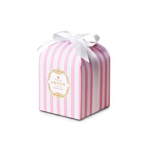 ラッピングラッピング お菓子 手のひら 組立 フレンチ パリ ストライプ おしゃれ リボン付 5枚セット ( ピンク )｜moin-moin