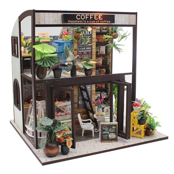ドールハウス ミニチュア 手作りキット 植物たくさんのコーヒー屋さん | 喫茶店 カフェ 珈琲 二階...