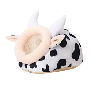 ハムスター リス テグー チンチラ 小動物 ハウス ペット ベッド 牛 白黒 ふわふわ もこもこ 冬 暖かい 洗濯可 / M 15×14×11cm｜moin-moin
