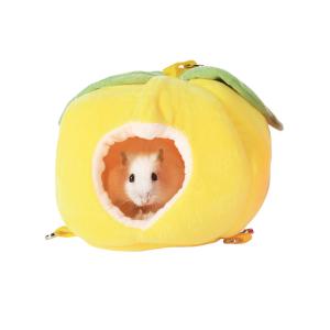ハムスター 鳥 リス 小動物 ハウス ペット おうち りんご ふわふわ もこもこ 防寒 秋冬 つり下げ 2way 10×15×11cm イエロー｜moin-moin