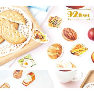 シールフレークシール ステッカー 92枚セット   ワッフル 食パン 菓子パン ドーナツ    みんな大好き 美味しい パン おしゃれ かわいい