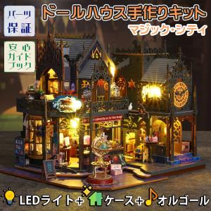 1/24 ドールハウス ミニチュア 手作りキット セットマジック シティ 英語説明書 魔法 城 猫 黒 お店 ショップ ホテル|LEDライト+アクリルケース+オ｜moin-moin