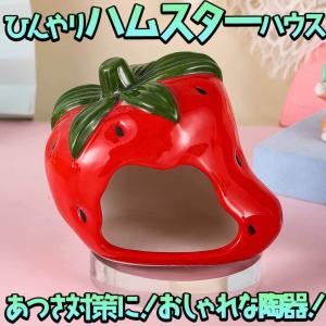 ハムスター 小動物 ハウスいちご レッド ベッド 陶器 ピンク ひんやり 冷たい　夏 暑さ 対策 涼しい 冷却 涼感 アニマル 巣箱 リス ジャンガリアン ロボ｜ドールハウスと雑貨 moin moin