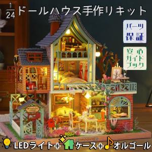 ドールハウス ミニチュア 手作りキット セット1/24 スケール 英語説明書 犬と暮らす 森の奥の秘密のお家 メルヘン 童話 ファンシー カラフル LEDライト｜moin-moin