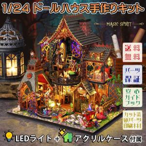 ドールハウス ミニチュア 手作りキット セット1/24 スケール 初心者 英語説明書 メルヘン 魔女 黒猫 魔法 マジック リス アニマル LEDライト+アクリ｜moin-moin