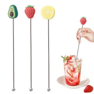 Getrays マドラー フルーツの形 3個入り 18-8ステンレス製 ロングマドラー かき混ぜ棒 飾り おしゃれ 可愛い バーテンダー カ