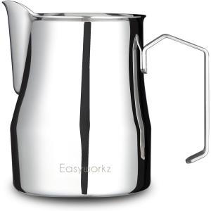 Easyworkz ミルク ピッチャー ジャグ ステンレス鋼製 ラテアート コーヒー カップ 450ml シルバー