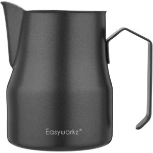 Easyworkz ミルク ピッチャー ジャグ ステンレス鋼製 ラテアート コーヒー カップ 350ml ブラック