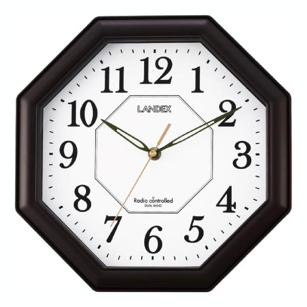 ランデックス(Landex)　 電波掛け時計 八角 アナログ ステップ秒針 夜間秒針停止 ダークブラ...