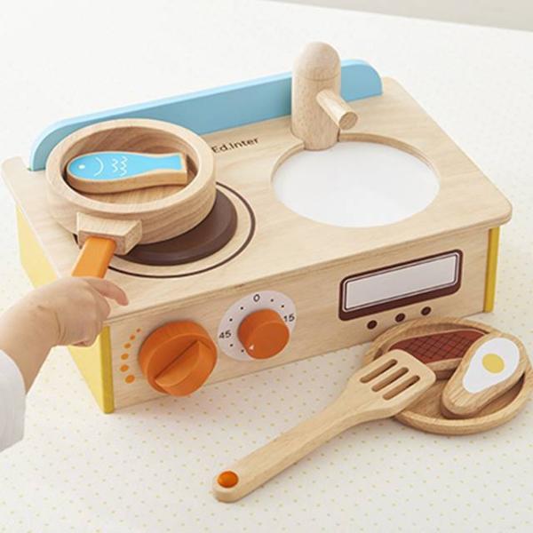 ままごと キッチン 木製 卓上 ジュージューくるりんキッチン おままごとセット 木のおもちゃ 知育玩...