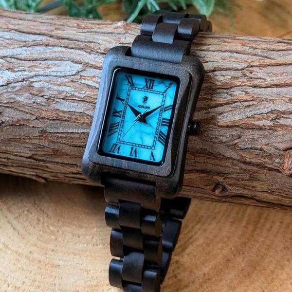 腕時計 木製 レディース ブランド Licht Sandalwood ターコイズ文字盤 スクエア木製...