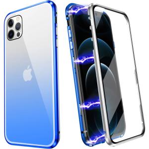 ZHIKE 磁気吸着ケース iPhone12Pro Maxマグネット式 携帯ケース 全面カバー 全面強化ガラス保護ケース  アイフォンアルミ合金フレー