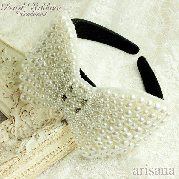 ヘアアクセサリー パール ラインストーン リボン カチューシャ 入学式 結婚式 卒業式 七五三 発表...