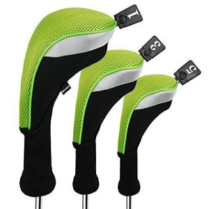 Andux ゴルフ ロングネック ウッドドライバー ヘッドカバー 交換可能な番号タグ付き 3個セット