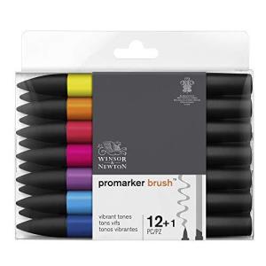 Winsor & Newton プロマーカー 筆ペン タイプ マーカー 鮮やかな色使いトーン ツイン ペン マーカーペン 12本セット