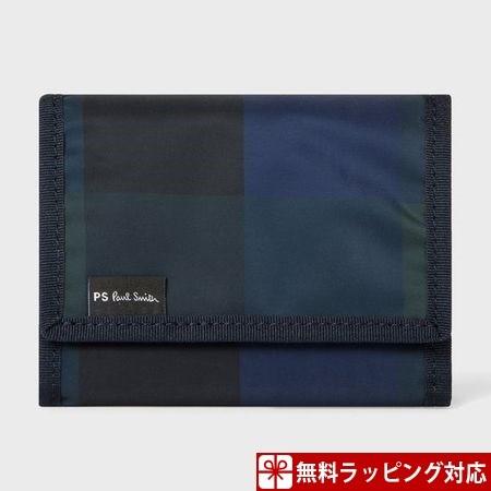 ポールスミス 財布 メンズ 折財布 チェックナイロン ミニ財布 グリーン Paul Smith