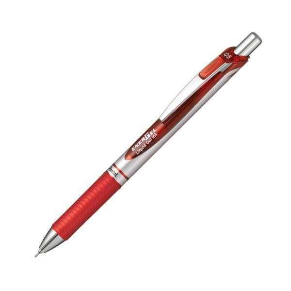 (まとめ) ぺんてる ゲルインクボールペン ノック式エナージェル 0.5mm 赤 (軸色 シルバー)...