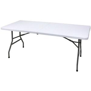 作業テーブル アウトドアテーブル 約幅74×長さ180×高さ74cm 折りたたみ 強化プラスチック天板 スチール キャンプ バーベキュー｜momoda