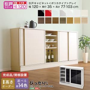 【引戸シリーズ】セミオーダーカウンター下収納ぴったりくん キャビネット(ポリカタイプ グレイ) 幅120cm×奥行35cm｜momoda