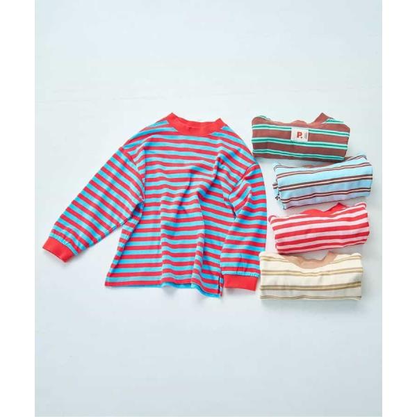 先染めボーダー長袖Tシャツ　p.premier P206016　ブラウン　サックス