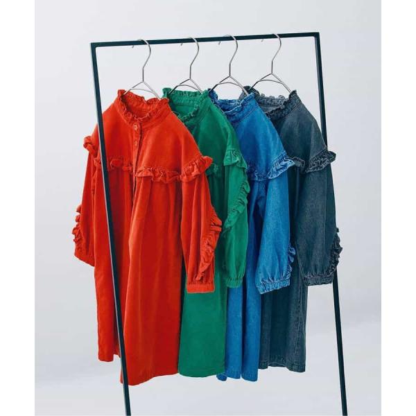 フリルブラウスワンピース　p.premier P417015　グリーン　レッド