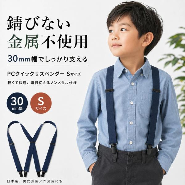 サスペンダー キッズ用 Sサイズ 30mm幅 PC樹脂クリップ | パンツ スカート 子供 日本製 ...