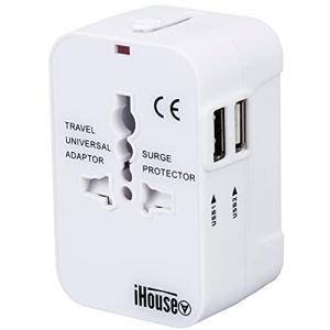 iHouse all 海外変換プラグ 2USBポート マルチアダプター A/O/BF/C対応 全世界対応 旅行用充電器 経済産業省承認 正規保証1年 (ホワイト)