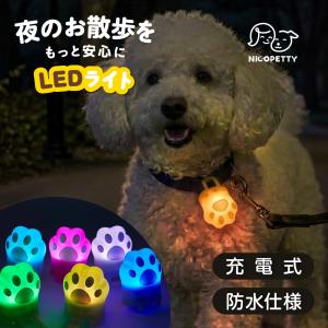 犬 散歩 LEDライト チャーム ぐるっとピカピカ 肉球ライト お散歩ライト 7色 レインボー 点滅 3モード USB充電式 防水IPX4 光る首輪 安全 プレゼント