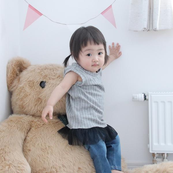 子供服 トップス ストライプノースリーブチュールレーストップス（80cm 90cm 95cm 100...